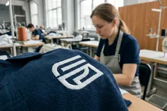 Плоская гладьевая вышивка на поло — макро